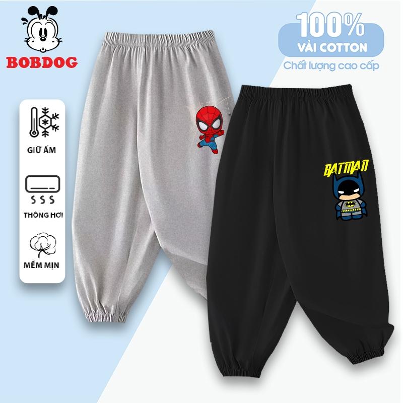 Quần dài cho bé trai BOBDOG 2024, quần thu đông chất thun cotton co giãn dáng jogger in hình MAVER cho bé quần  kaki quần  bò