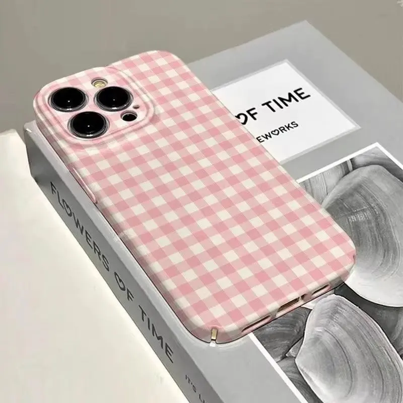 Pink and White Plaids Feilin Phone Case for Samsung S21 S22 S24plus S23ultra S20fe S21fe A73 A71 A55 A54 A53 A52 A51 A50 A35 A33 A34 A30 A24 A23 A21s A14 A13 A12 A11 A05 A04 A03 A02