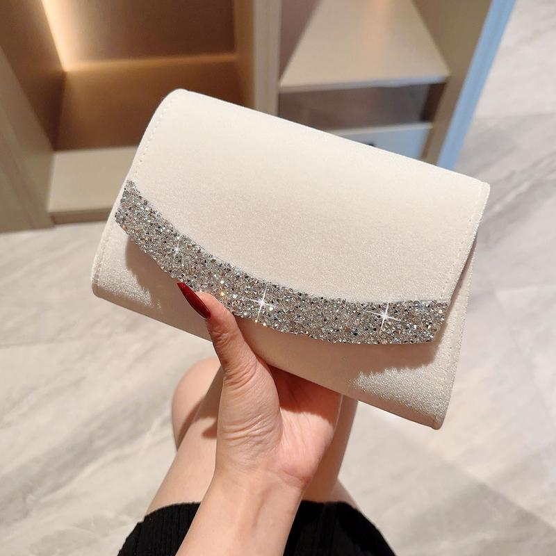  Clutch ví nữ đính đá sang chảnh cầm tay dự tiệc kèm dây đeo chéo CDC21 Kem Nhung 