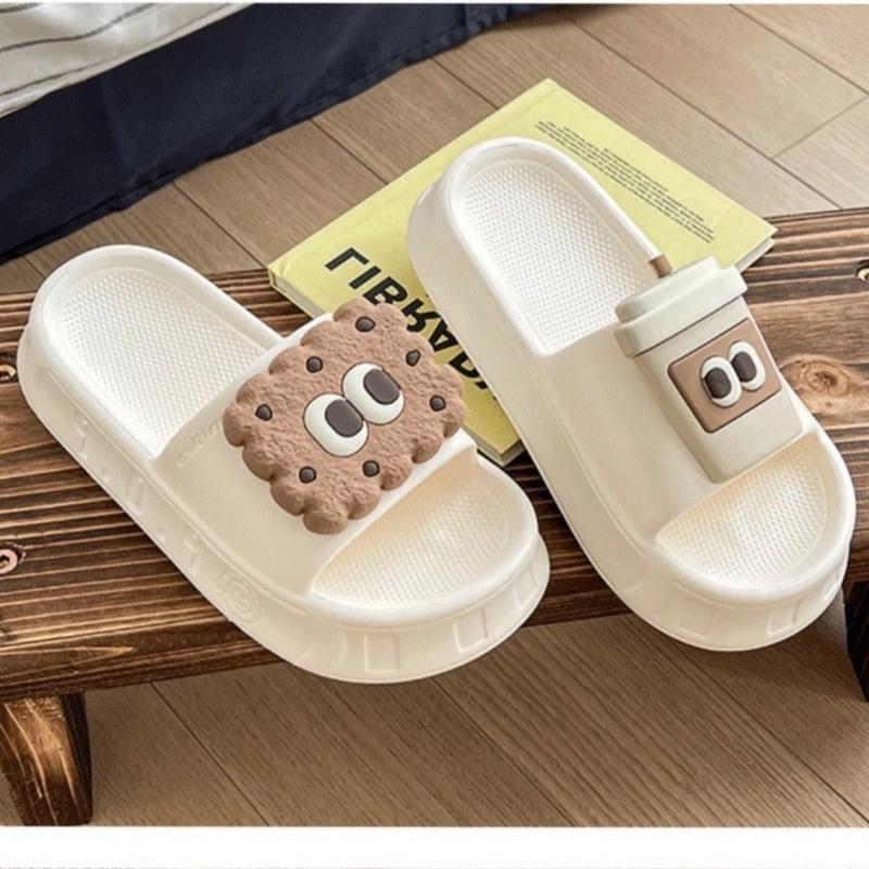 Dép bánh mì nữ quai ngang girl phố đi mưa du lịch tắm biển nâng đế 4 cm sticker trà sữa học sinh