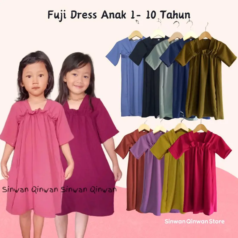 Fuji Dress Anak Perempuan Bahan Crinkle Airflow Daster Anak-Anak Perkiraan Usia 1-11th Lengan Pendek an 1