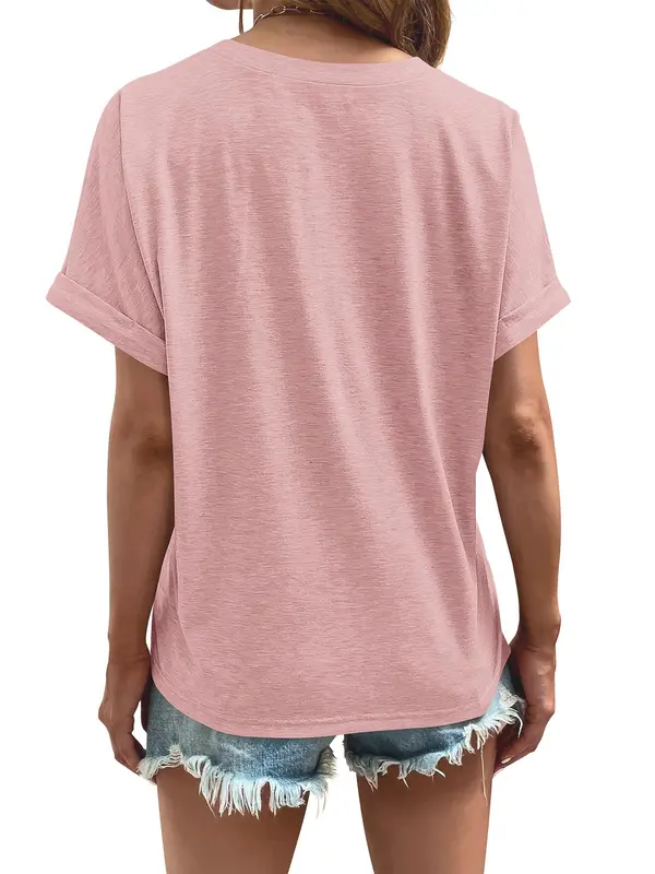 Women's V Neck Batwing Sleeve Tee, Classy Casual Minimalist Plain Short Sleeve T-shirt, Ladies Clothes for Daily Wear, Tops for Women, Womenswear, Tshirts for Women, Summer Top, Comfy Fabric 8