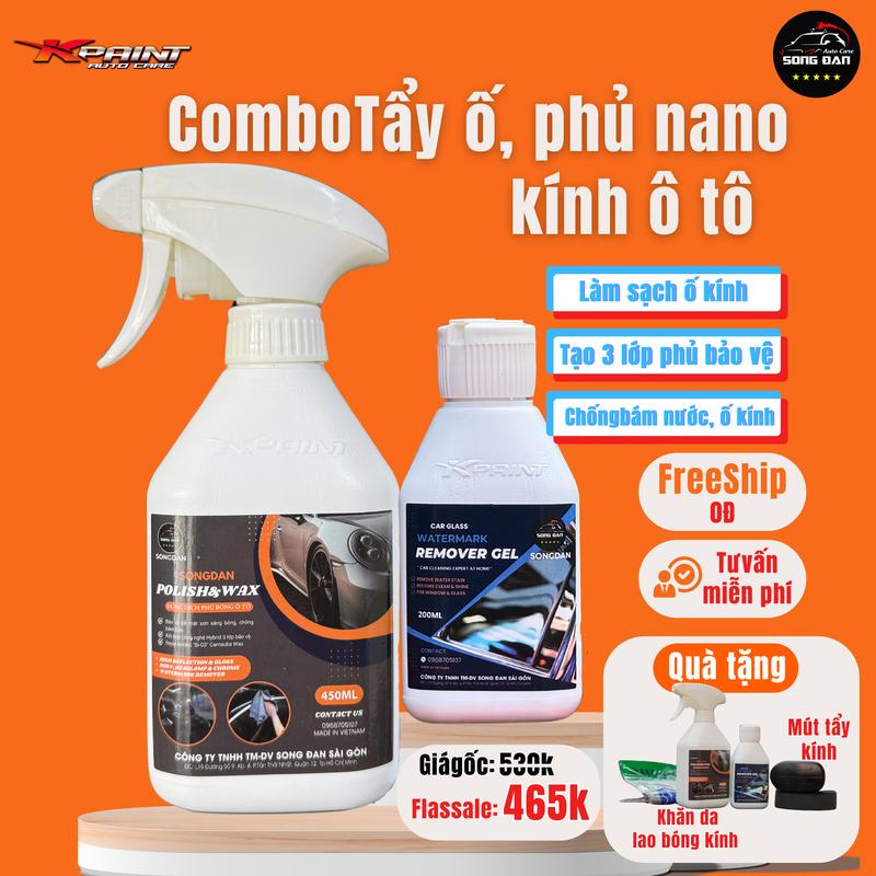 [COMBO] Tẩy ố, phủ nano chống bám nước kính ô tô SONG ĐAN Tặng 1 nước rửa kính 250ml ( chỉ tặng trên live ) cancan  xi