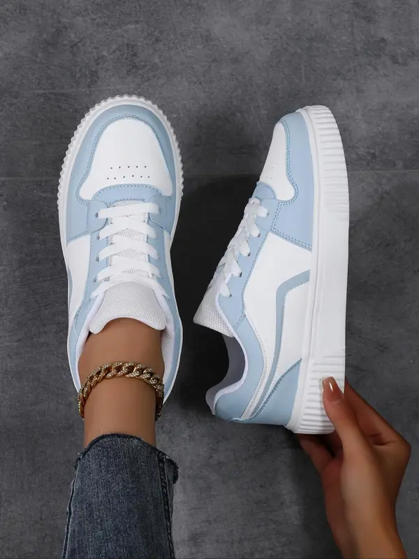 Women's Fashionable Patchwork Lace Up Low Top Sneakers, Casual Comfortable Breathable Sports Running Shoes, All-match Basic Shoes for Daily Wear 6