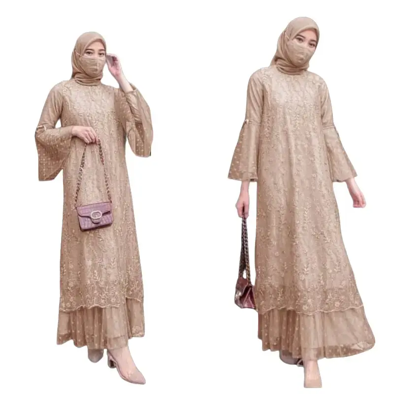 MAXI GELA / 4 UKURAN M / L / XL / XXL JUMBO / GAMIS KONDANGAN / GAMIS PESTA / BAJU GAMIS MUSLIM DEWASA Dress Panjang Kombinasi Mutiara Tile Wanita Gaun Brokat  Mewah Dalaman Seragam Remaja