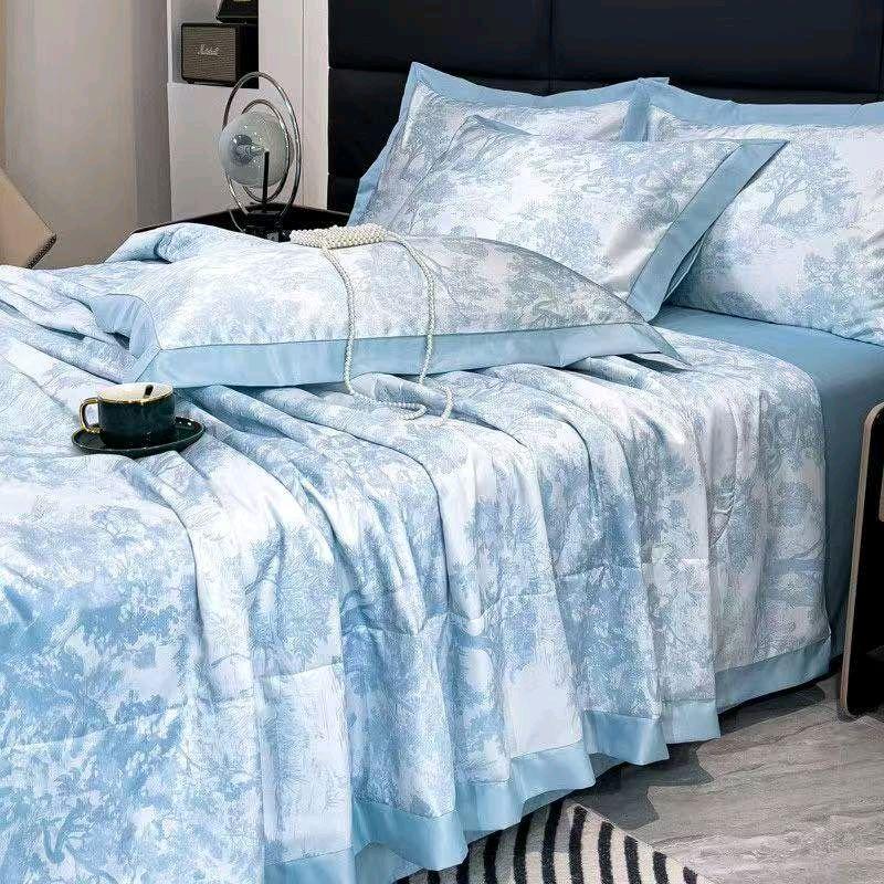 Trọn bộ 5 món chăn ga gối phi lụa Thái 6D cao cấp, hàng nhập khẩu gồm 1 chăn trần bông hè, 1 ga bo chun, 2 vỏ gối nằm 50×70cm, 1 vỏ gối ôm cùng màu ga giường, chất mềm mịn, mát, không nhăn không xù, thoải mái giặt máy, giá rẻ