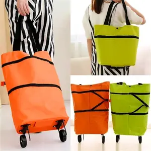 Tas Troli Troley Bag Bisa di Lipat Tas Belanja Wanita Roda Fodable shopping cart bag