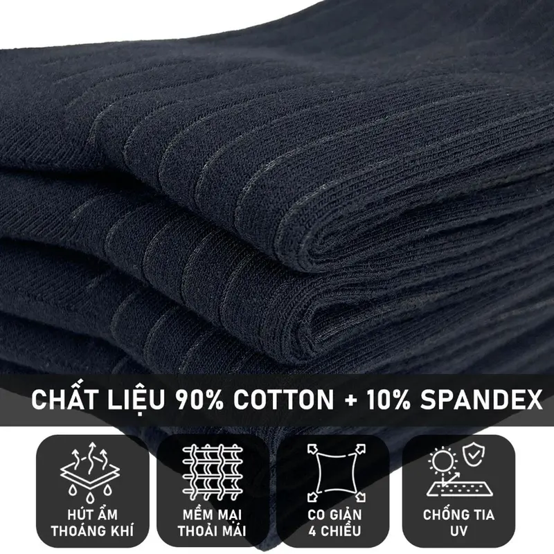 Combo 5 đôi tất vớ nam cổ cao công sở RANO gân chìm chất liệu cotton cao cấp thoáng khí co giãn 4 chiều màu đen Menswear 2