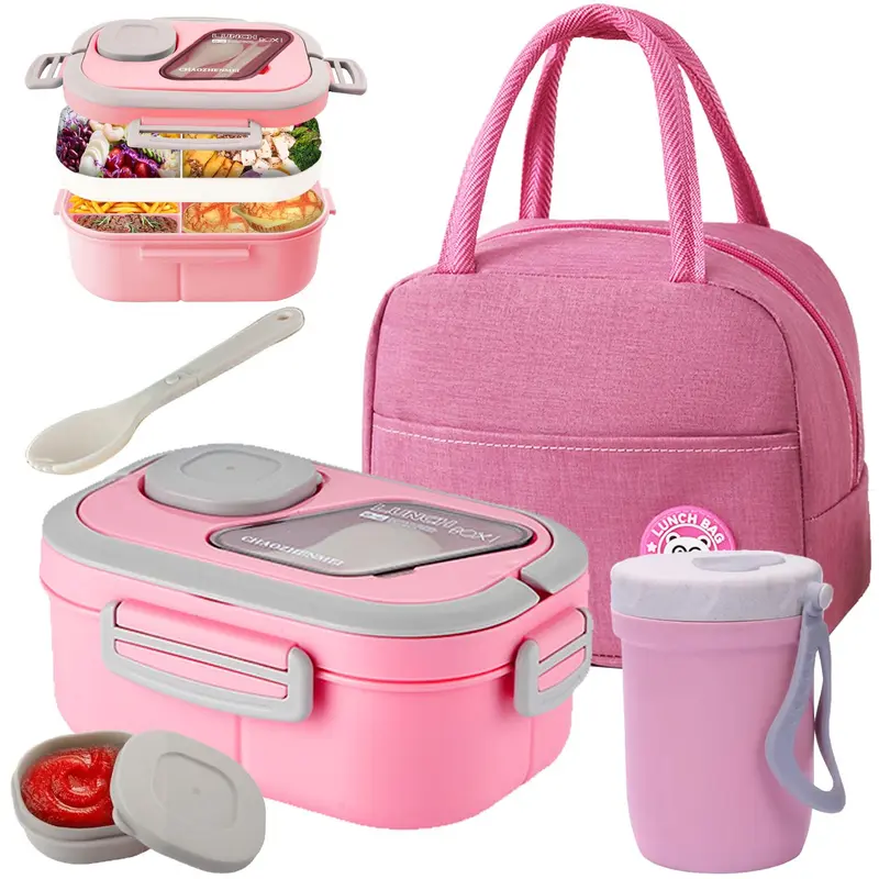 2 Layer Lunch Box Set, 1 Set Including 1 Count Lunch Case, Spoon, Soup Cup & Insulated Bag, Portable Bento Box for School Office Outdoor Picnic, Meal Prep Containers, Kitchenware 0