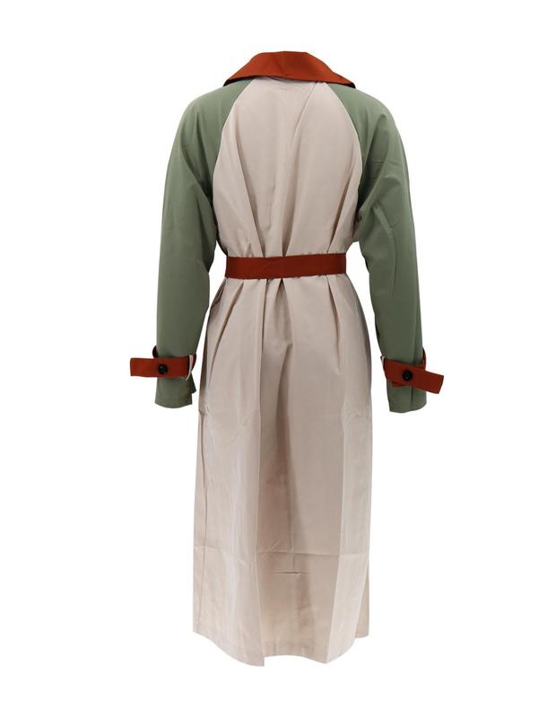 Women's Colorblock Double Button Belted Trench Coat, Basic Chic Lapel Neck Long Sleeve Outerwear For Work Office Business, Ladies Spring & Fall Clothes 1