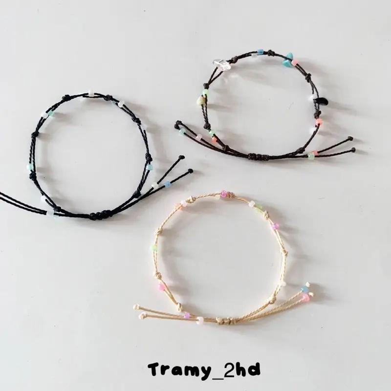 Vòng tay dây rút phối hạt cườm bóng