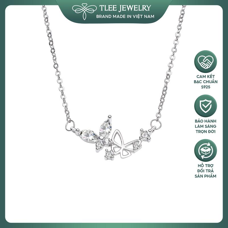 Dây chuyền bạc nữ TLEE, vòng cổ cánh hồ điệp ghép đôi nữ tính sáng lấp lánh TLEE JEWELRY D0285