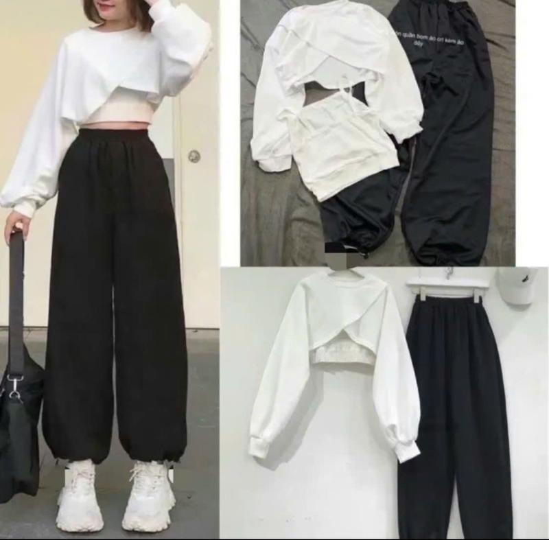 SÉT ÁO 3 MÓN ÁO VẠT CHÉO CROPTOP, ÁO 2 DÂY KÈM QUẦN BOM DÂY RÚT