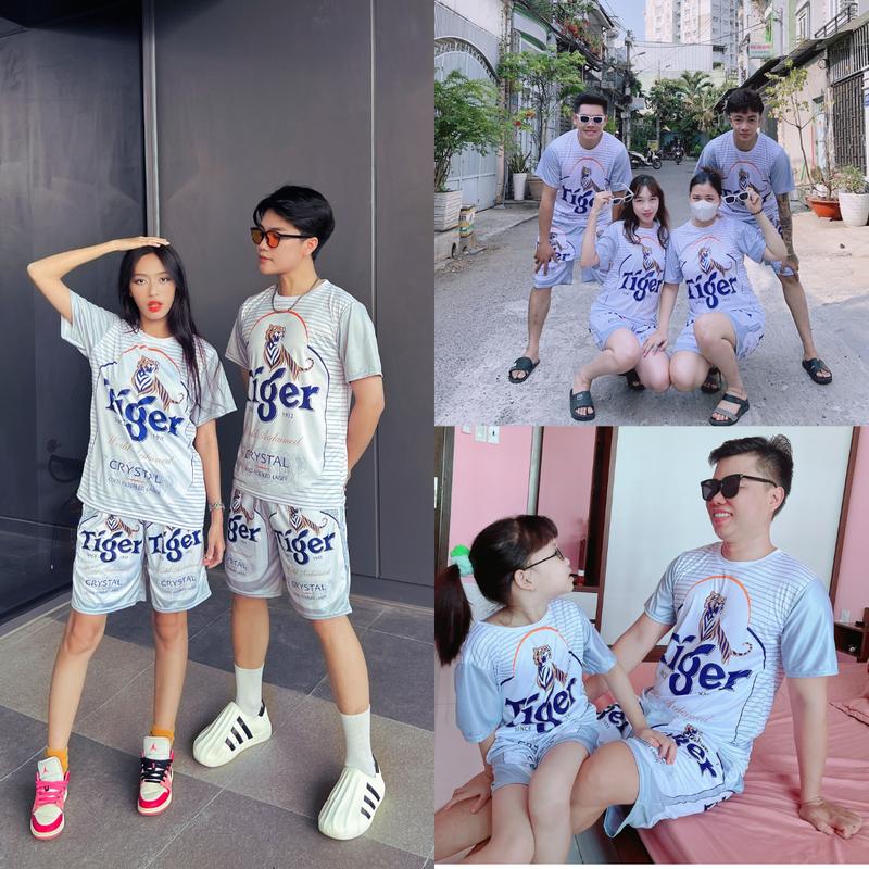 Đồ bộ quần áo Bia Tiger Bạc mặc nhóm gia đình đi chơi du lịch - Chất liệu thun lạnh có đủ size từ 10-100kg nam nữ unisex mặc được.