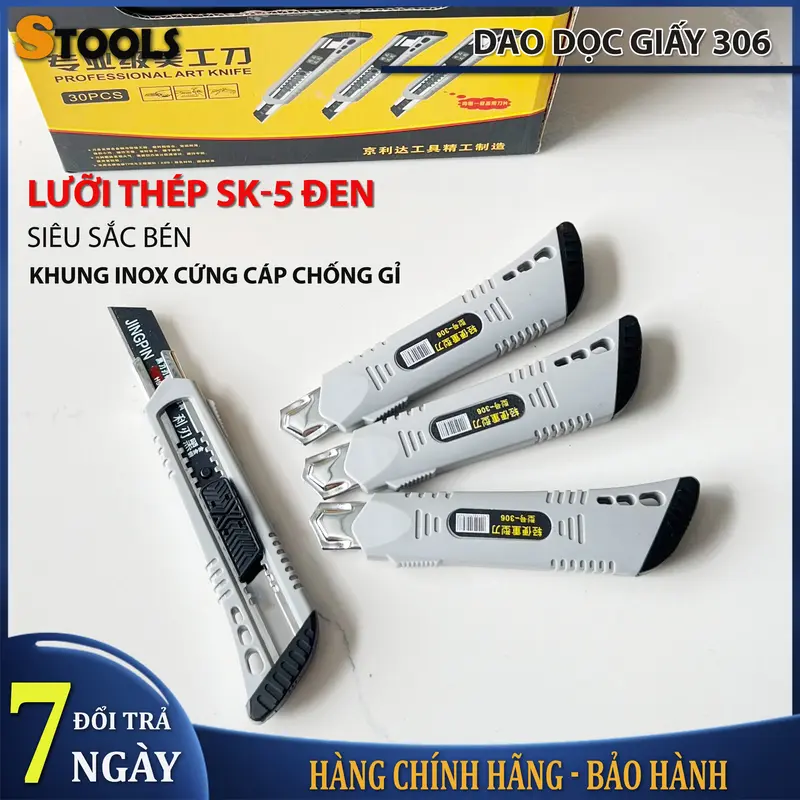 Dao dọc giấy 306 lưỡi thép SK-5 đen siêu sắc bén, khung inox dày dặn cứng cáp chống gỉ, chịu lực tốt, cắt giấy, băngdính 0