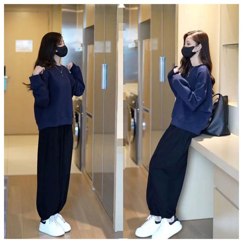 Bộ Đồ Thể Thao Phong Cách Đơn Giản, Bộ Đồ Mùa Thu Cho Nữ, Phong Cách Hàn Quốc Mới, Phong Cách Lười Biếng, Thời Trang Thường Ngày Bộ Đồ Hai Mảnh, Thích Hợp Cho Mùa Xuân Và Mùa Thu, Cho Nữ 2