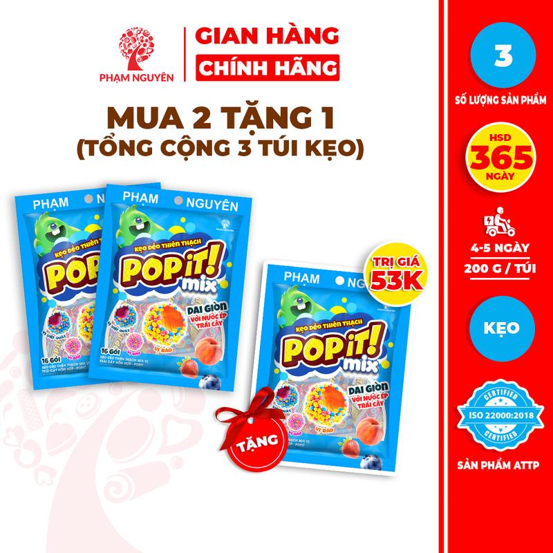 [MUA 2 TẶNG 1] Tổng cộng 3 Túi Kẹo Dẻo Thiên Thạch Từ Nước Ép Trái Cây Thật Mix Vị Popit 200g | Kẹo Dẻo | Đồ Ăn Vặt