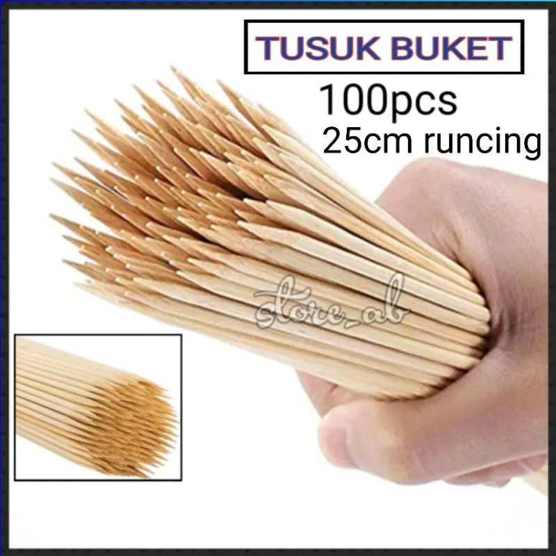 (100pcs) tusuk buket 25cm runcing,buket, bahan buket bunga,bunga uang,penyangga buket, tusuk sate, tusuk sate panjang, stik bambu,lidi panjang,stik bambu bulat, bahan buket, lidi.