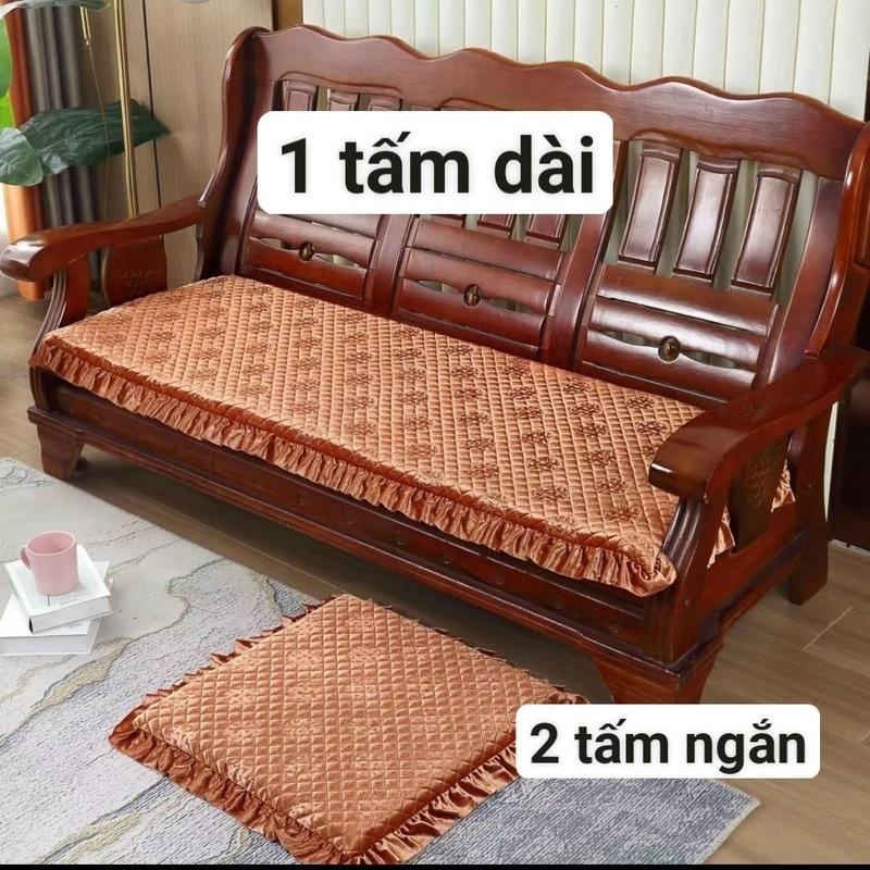 Đệm lót ghế mẫu mới viền bèo 1m7 x 55cm  (1 Bộ gồm 1 tấm dài 2 tấm ngắn )
