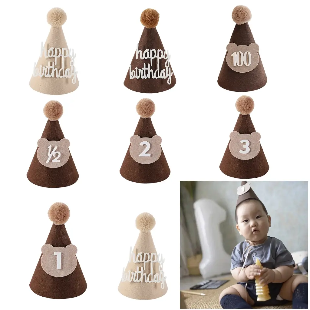 Mũ Sinh Nhật Cho Em Bé Hình Gấu Cà Phê, Yumia, Mềm Mại Và An Toàn, Mũ Tiệc Tắm Có Thể Điều Chỉnh Kích Thước