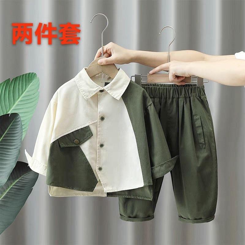 Bộ Đồ Trang Phục Mùa Thu Đẹp Trai Cho Bé Trai, Bộ Hai Mảnh Áo Sơ Mi Dài Tay Trẻ Em, Dáng Rộng Vừa Vặn, Có Cổ, Thích Hợp Cho Mùa Thu, Hàng Mới Về 2023, Tuyệt Vời Cho Bé Trai 1