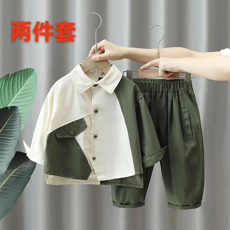 Bộ Đồ Trang Phục Mùa Thu Đẹp Trai Cho Bé Trai, Bộ Hai Mảnh Áo Sơ Mi Dài Tay Trẻ Em, Dáng Rộng Vừa Vặn, Có Cổ, Thích Hợp Cho Mùa Thu, Hàng Mới Về 2023, Tuyệt Vời Cho Bé Trai 1