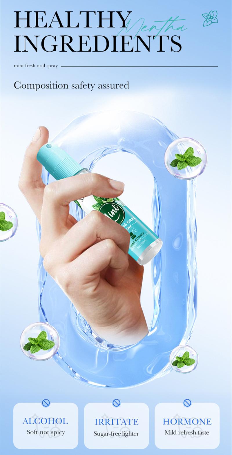 Product Introduction of SADOER Mint Fresh Mouth Spray Fresh Breath Lasting Fragrance Eliminating Halitosis Spray Oral Organic Breath Spray Restore Herbal 27