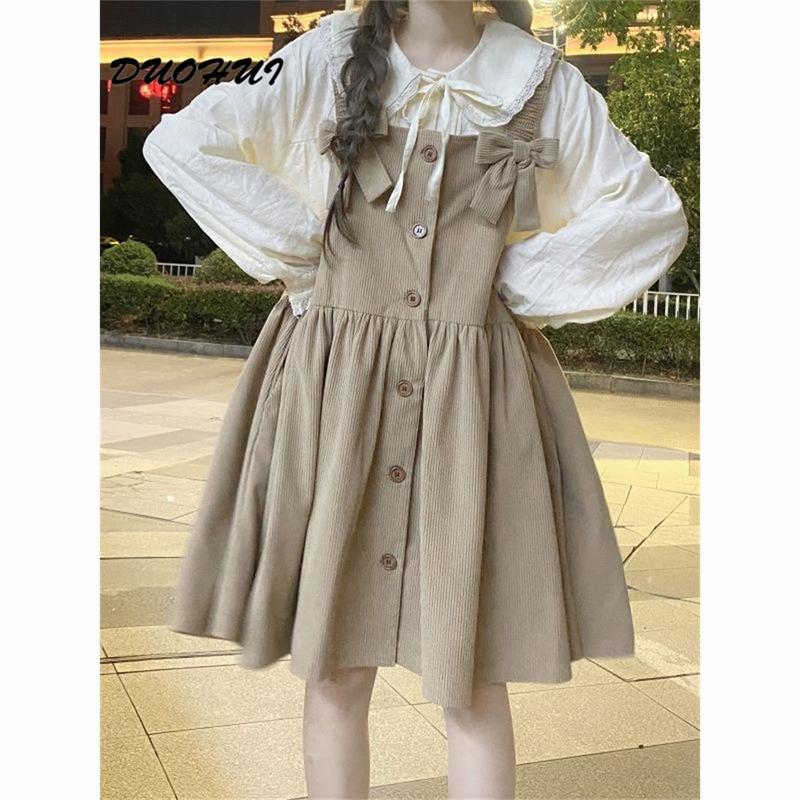 Tie Nơ Một Mảnh Duohui, Phong Cách Preppy Dáng Rộng Vừa Vặn, Dễ Phối Đồ, Dài Trung Bình Cho Nữ, Váy Phù Hợp, Hai Dây 3
