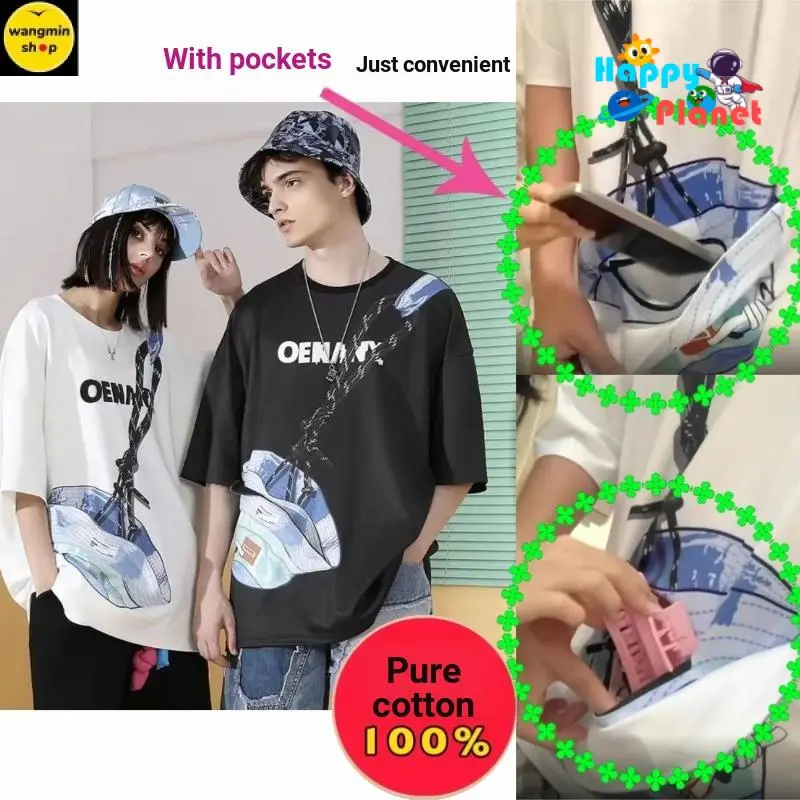 Áo Thun Tay Lửng, Chất Liệu Cotton Nguyên Chất, Có Khóa Kéo, Thiết Kế In Hình, Thích Hợp Cho Các Cặp Đôi, Áo Thun Mùa Hè