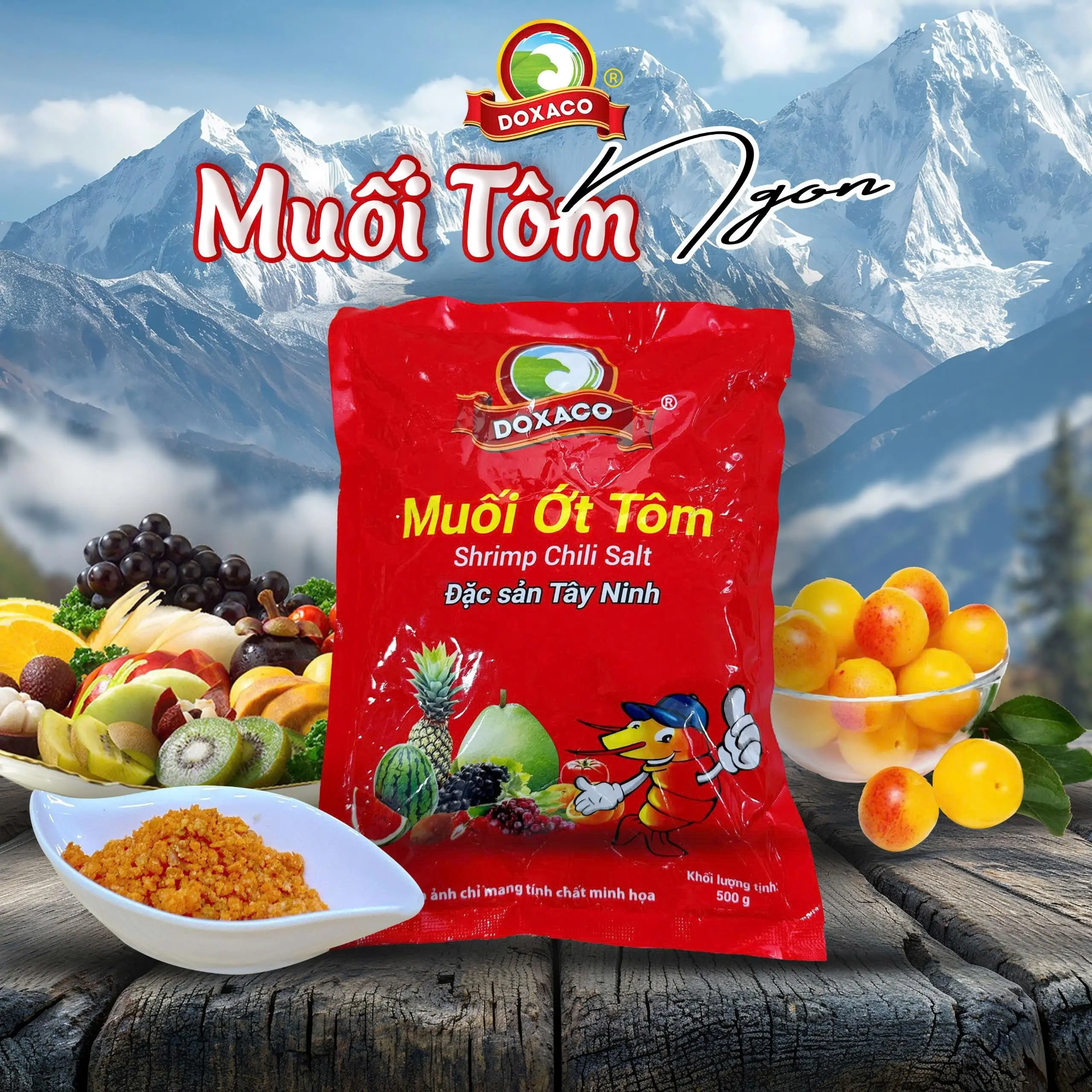 Muối Ớt Tôm Ngon Doxaco 500gr Dạng Gói - Gia Vị Tuyệt Hảo Cho Trái Cây, Thịt Cá Và Món Kho Thêm Ngon Shrimp Salt Bột