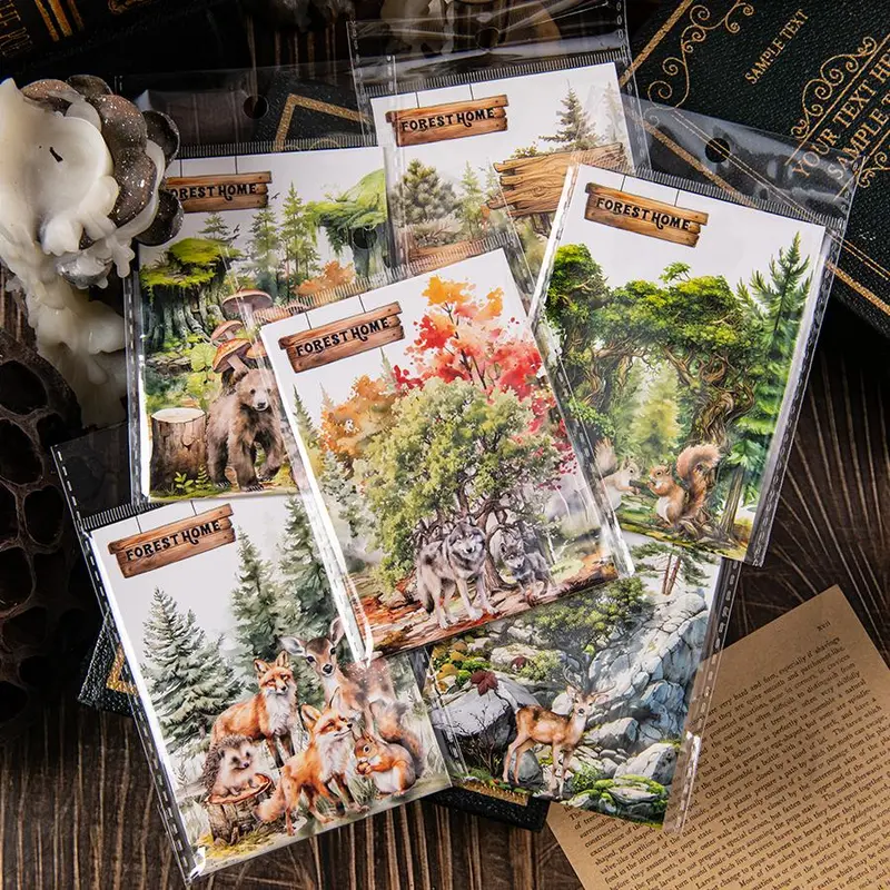 Forest Animal Pattern Stamp Sticker, 1/6 Packs Self Adhesive Decorative Sticker, Reusable Decorative Sticker for DIY Craft 8