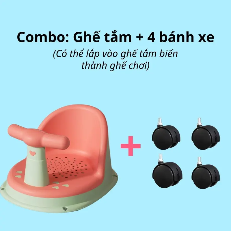 Ghế Ngồi Tắm Cho Bé Chống Trơn Trượt, Ghế Tập Ngồi Đa Năng Kèm Đế Hít, Bánh Xe 8