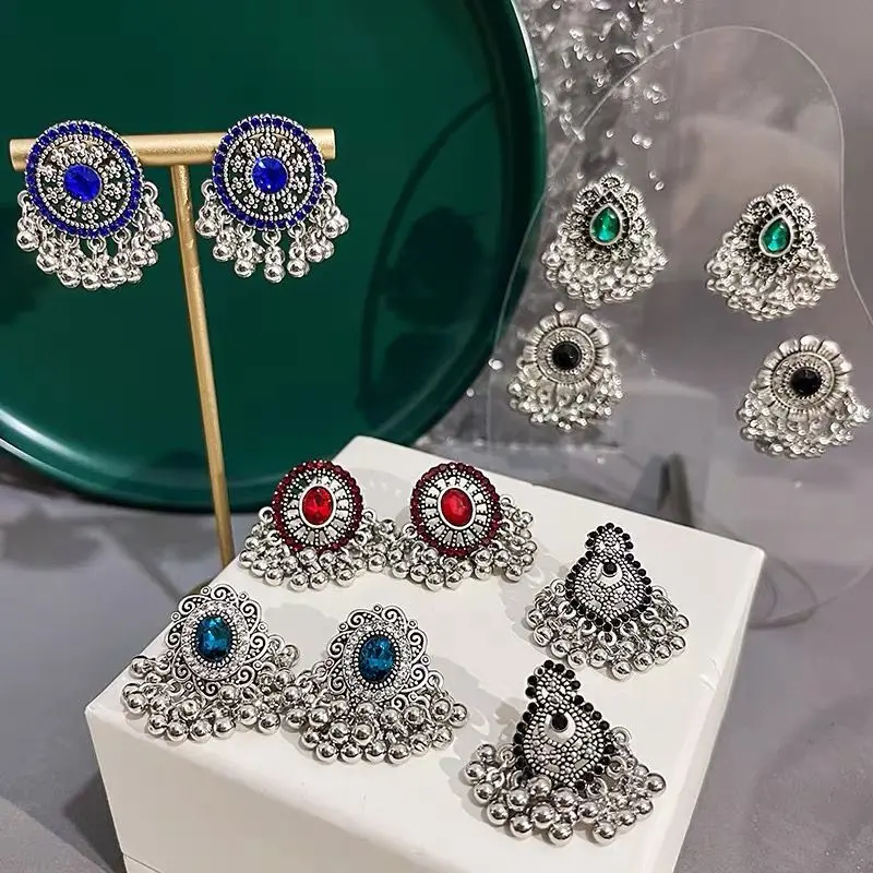 [indian earrings with ear chain]Bohemian Style Drop-Shaped Earrings Indian Style Indian Style Ethnic Style Earrings Flash New Year New Style