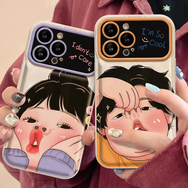 Suitable for Iphone15 Iphone14promax/13 11/12 Funny Lovers Avatar Flip Mirror Phone Case Protector