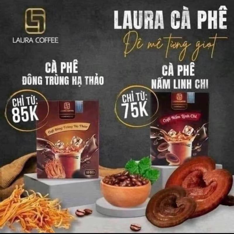 4 hộp 2 vị ( 2 Đông trùng +2 Nấm Linh Chi) Cà phê Laura Nhật Kim Anh cofee hoà tan cafe đậm vị Coffee caphe  chat càphê  giảm nescafe  white