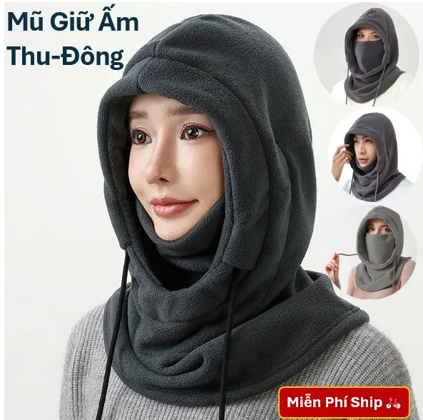 Mũ Trùm Đầu Mùa Đông Giữ Ấm cho phần Đầu Chất Vải Nì Ấm Áp Dày Dặn Nón và Bao tay vải Dù 0