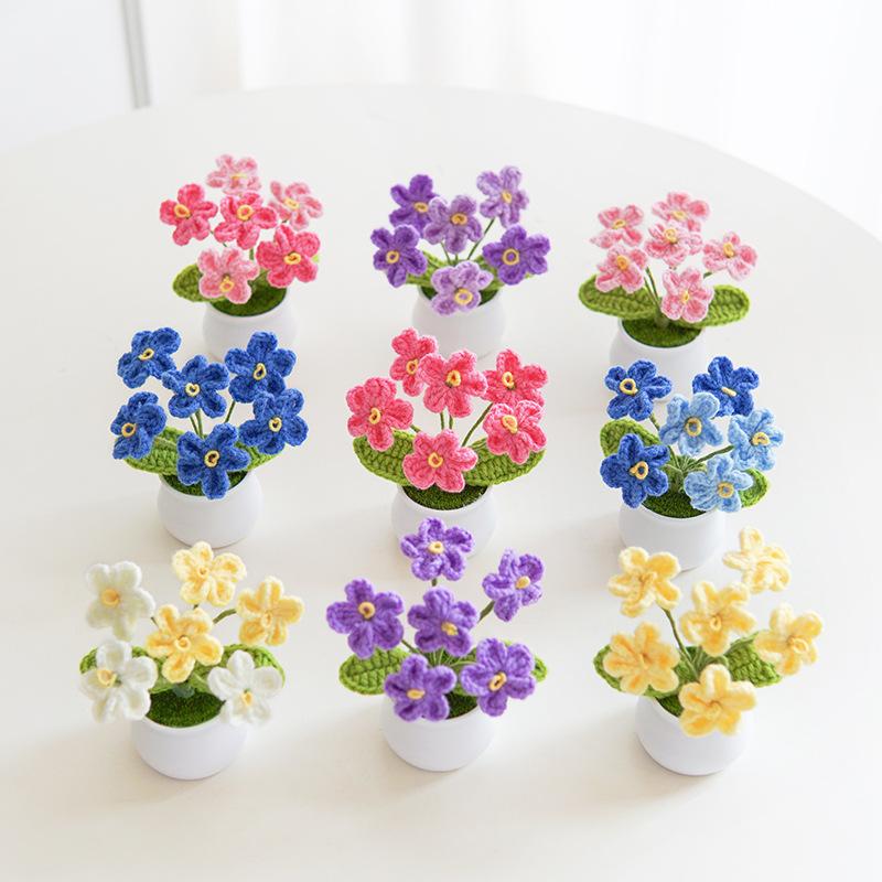 Product Introduction of Finished handmade woven lily of the valley potted home decoration, knitted simulated flower yarn, crochet bouquet, fake flower gift 5