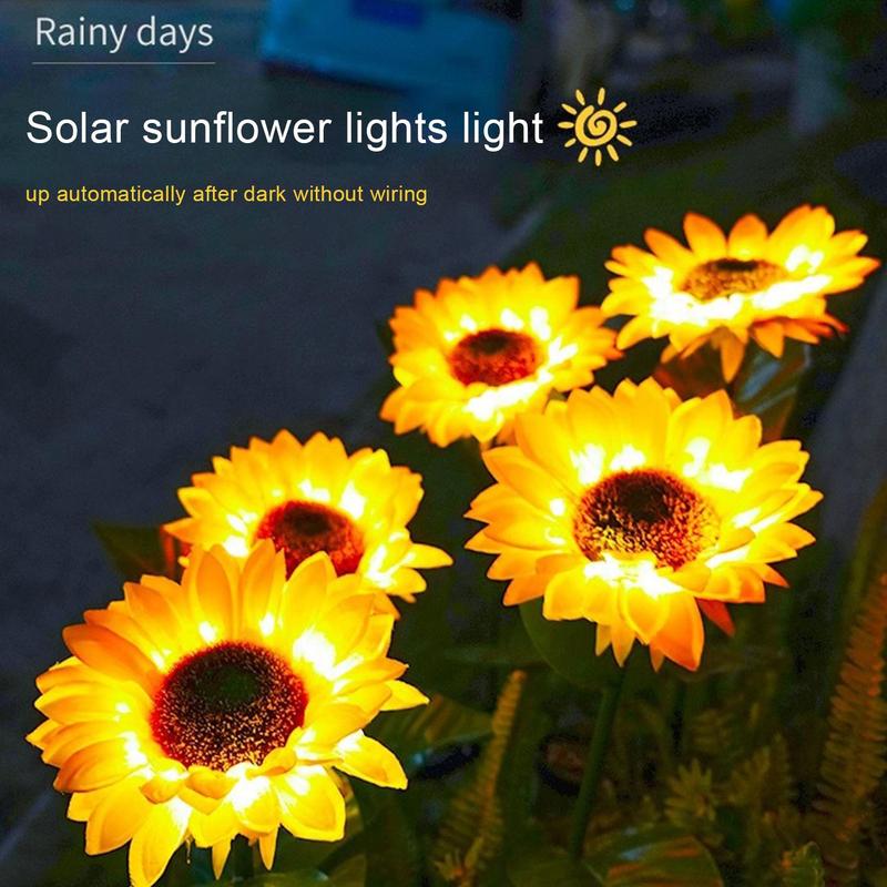 LED Solar Light, 2 Counts/set Sunflower Shape Waterproof Lawn Light, Easy to Use Floor Lamp for Garden, Courtyard, Community Decoration 6