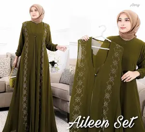 Yasmina Dress / Gamis / Cantik / Rompi Ceruty Muslim Panjang Payet Wanita Simple Syari Lebaran Maxi Mewah Kondangan