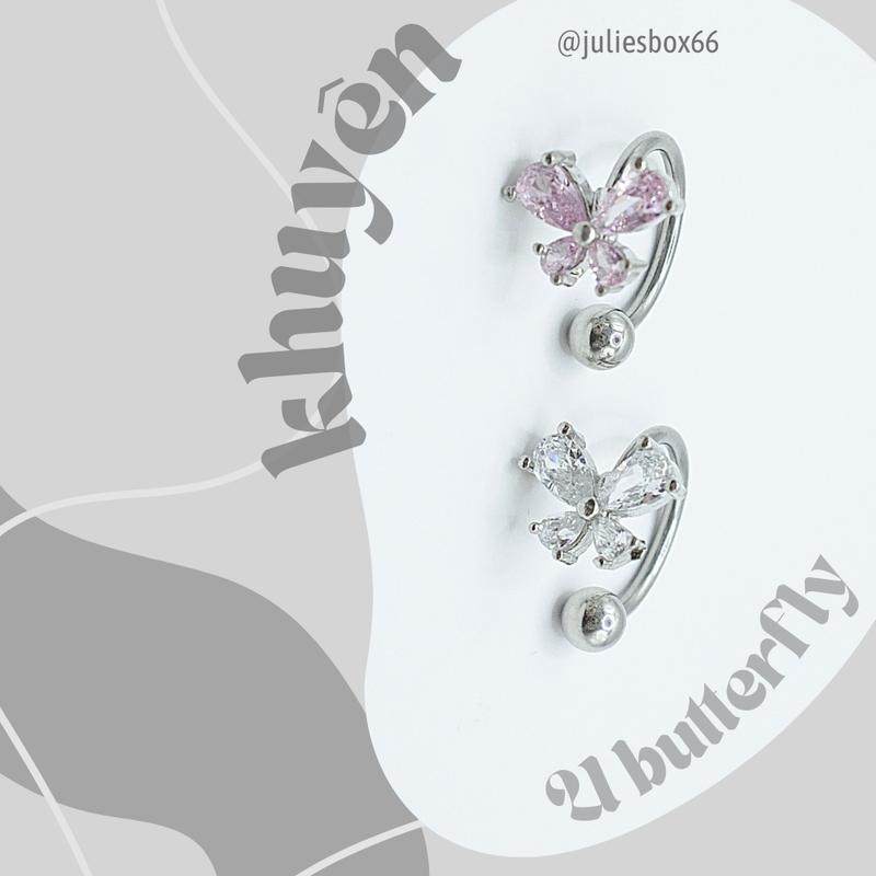 [1 Chiếc] [XỎ] Khuyên Tai U BIG Butterfly Unisex Màu Bạc Đuôi Bi Bông Tai Julies Box 66