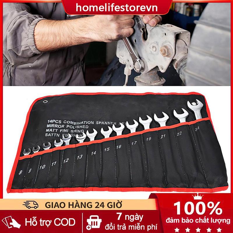 Bộ cờ lê 8 chiếc 8-19MM Bộ cờ lê 14 món từ 8-24MM với 14 chiếc cờ lê có một đầu hở và một đầu tròn dụng cụ mở bulong ốc vít sửa chữa xe đạp xe máy tiện dụng đa năng thép không gỉ cờ lê