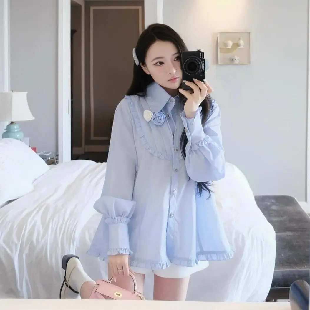 Set Somi Xanh Bèo Đính Hoa Kèm Quần Trắng Nữ Women Áo Kem Mới Top
