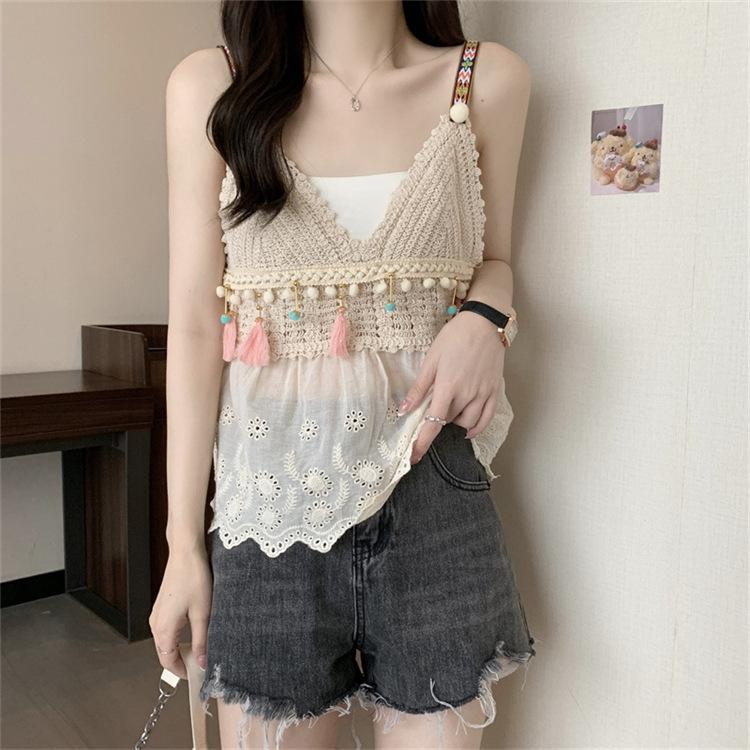 Product Introduction of Bohemian Ethnic Style Knitted Embroidered Hollow Out Short Camisole Vest Inner Wear Women's Sleeveless Top New Style 17