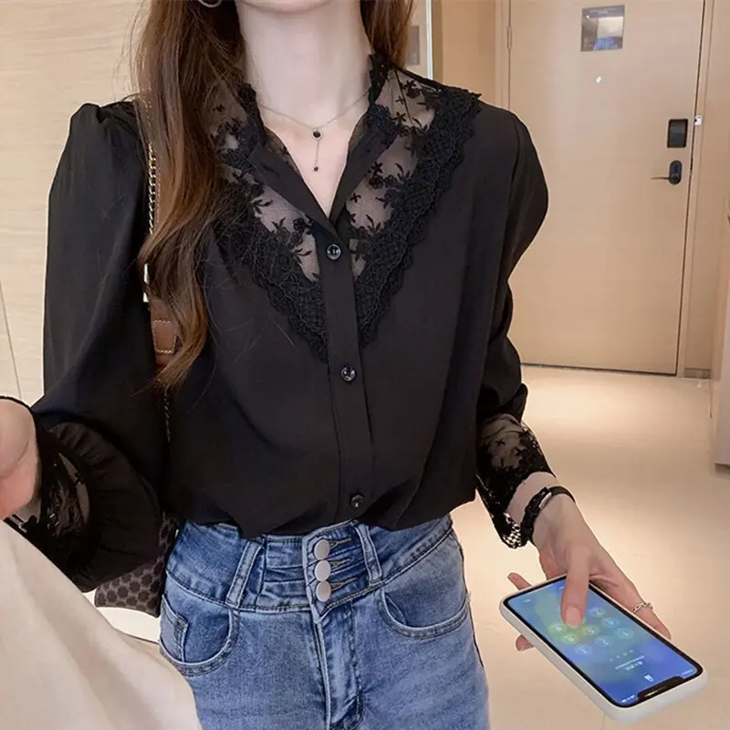 [VIOLET]Blouse renda lengan panjang wanita Korean Style Atasan Baju