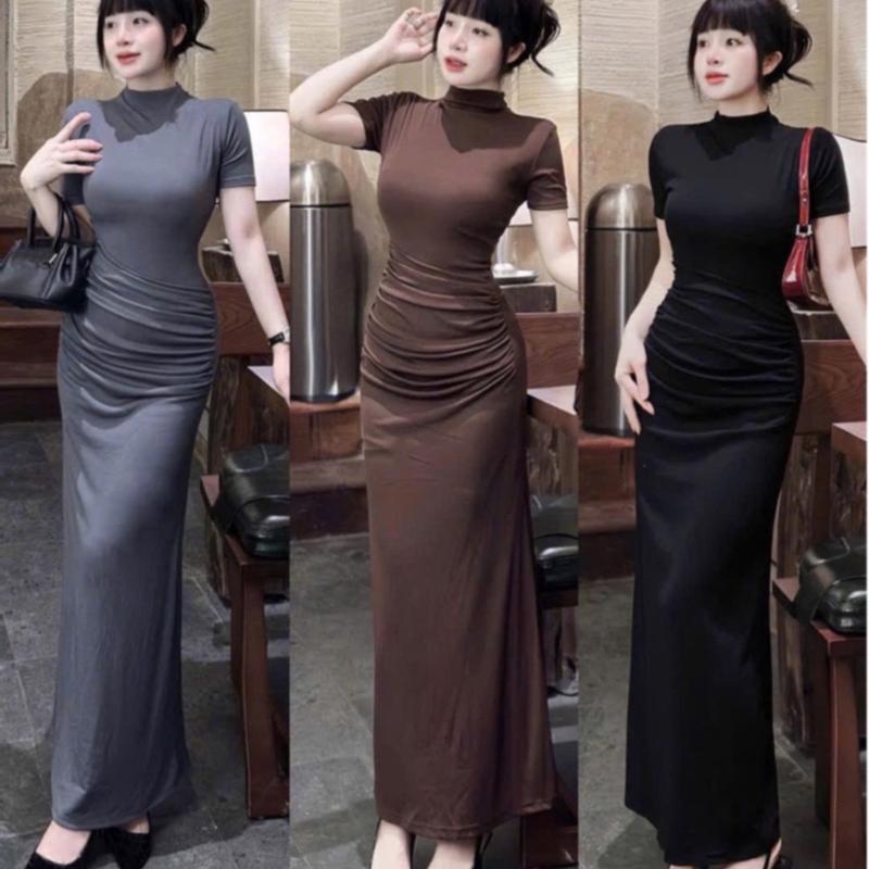 D211 TẶNG KÈM TAG NƠ Đầm body tay ngắn form dài nhún eo form ôm body - Đầm nữ - Women