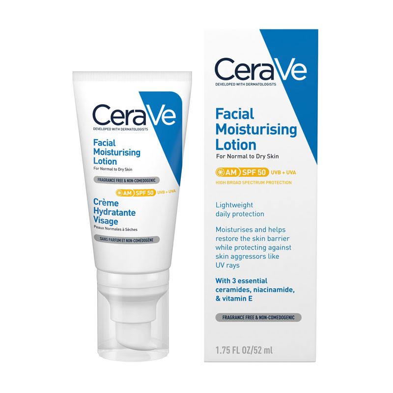 CeraVe AM Facial Moisturising Lotion SPF50 with Ceramides & Vitamin E for Normal to Dry Skin 52ml Lightweight Moisturizers Skincare Fragrance 0
