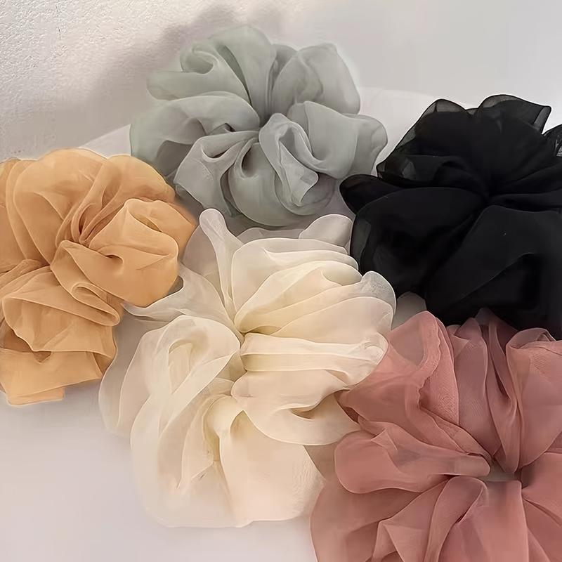5pcs Large French Puff Chiffon Big Intestine Hair Rings 2