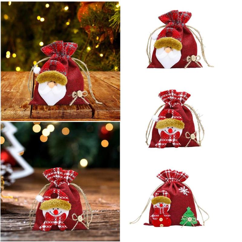 Christmas Drawstring Gift Bag Treat Pouch Sack for Goody Party Favor Winter 3