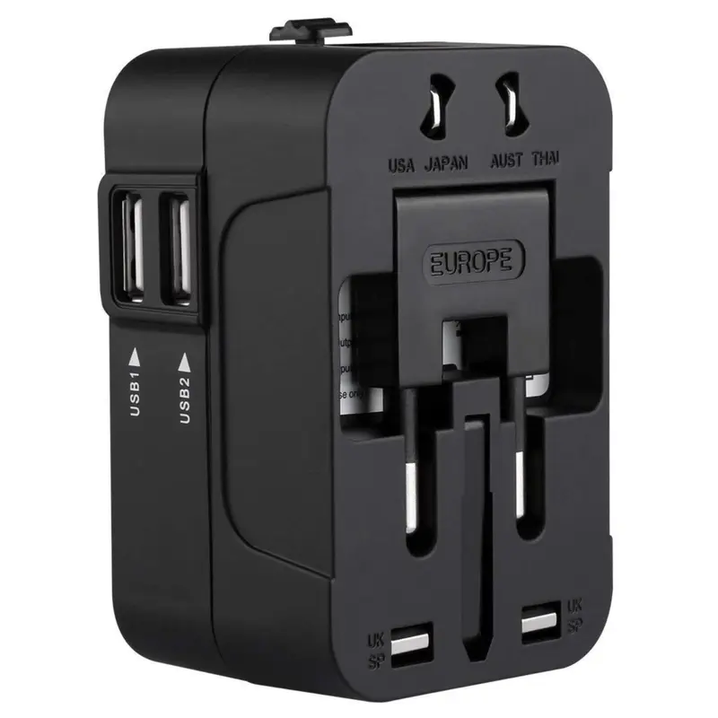 Universal Travel Plug Adapter, 100V-250V 2 USB Ports World Travel AC Power Charger Adapter, Worldwide in One Adapter Adapter, AU US UK EU Converter Adapter 2