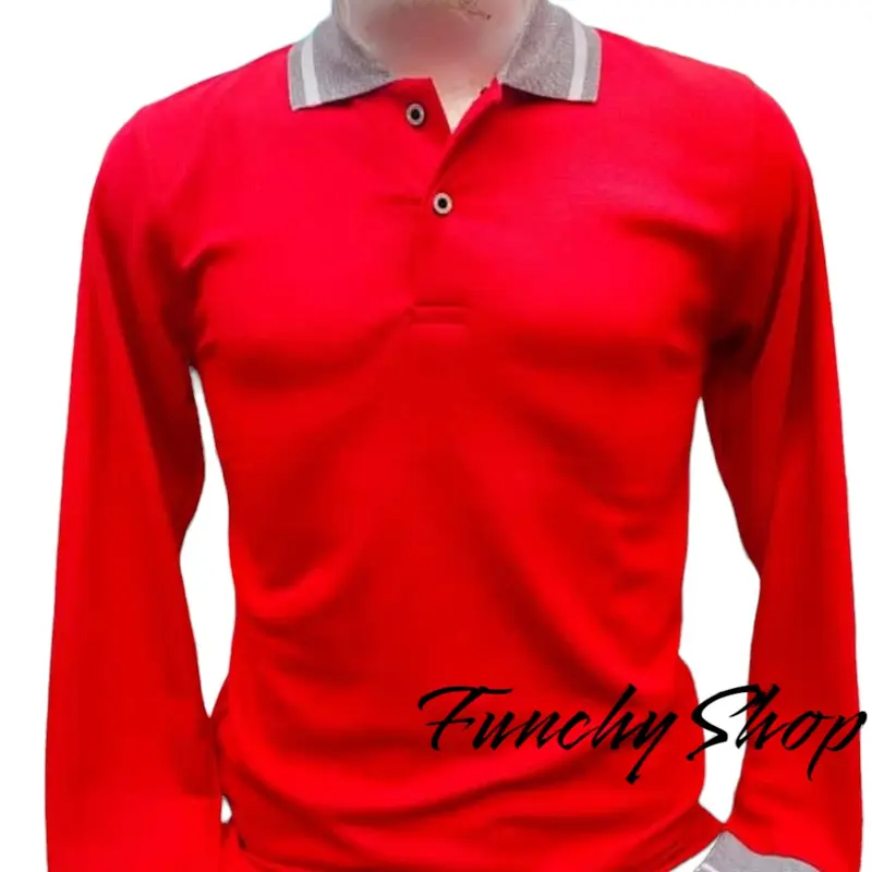 KAOS POLO LENGAN PANJANG MERAH PUTIH - POLO SHIRT KAOS KERAH PRIA 0